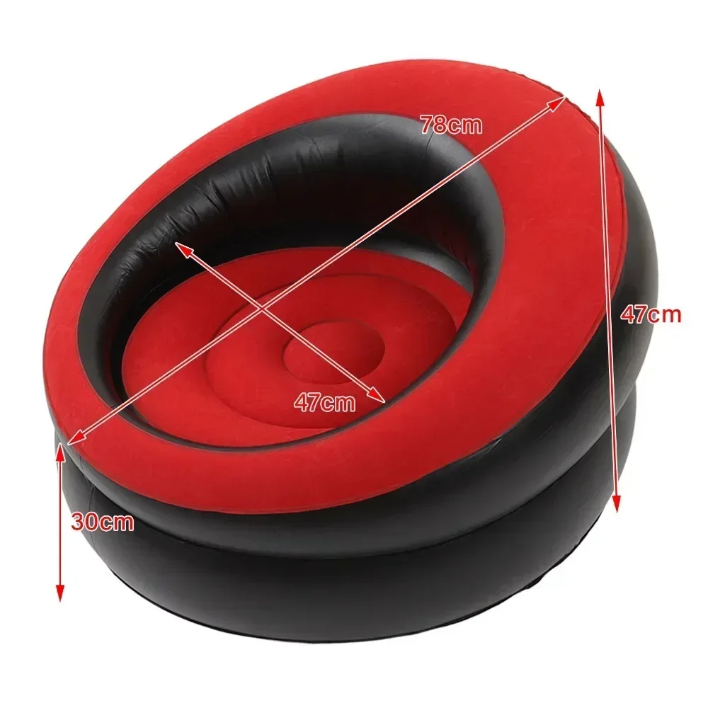 Inflatable Couch Flocking Air Sofa Simple Inflatable Chair for Living Room Bedroom Reading Room Office Balcony Travel Red