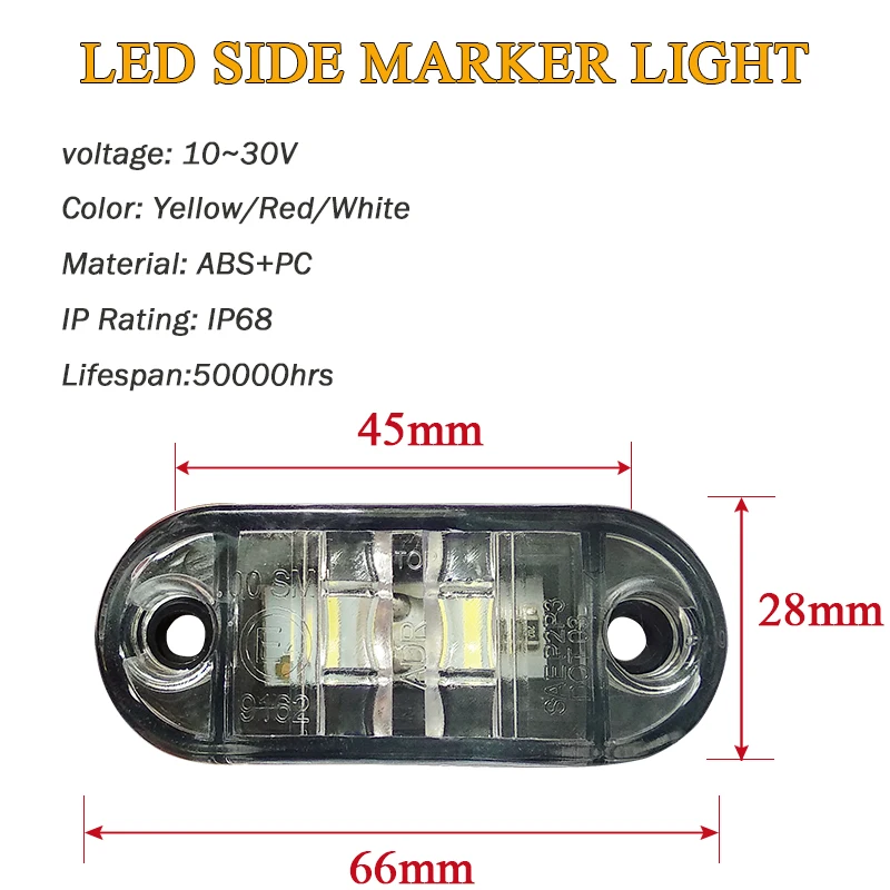 10PCS 2 Oval LED Universal 12V 24V Led light Side Marker Car Lights for Trailer Trucks Caravan Clearance Lamp Surface Mount