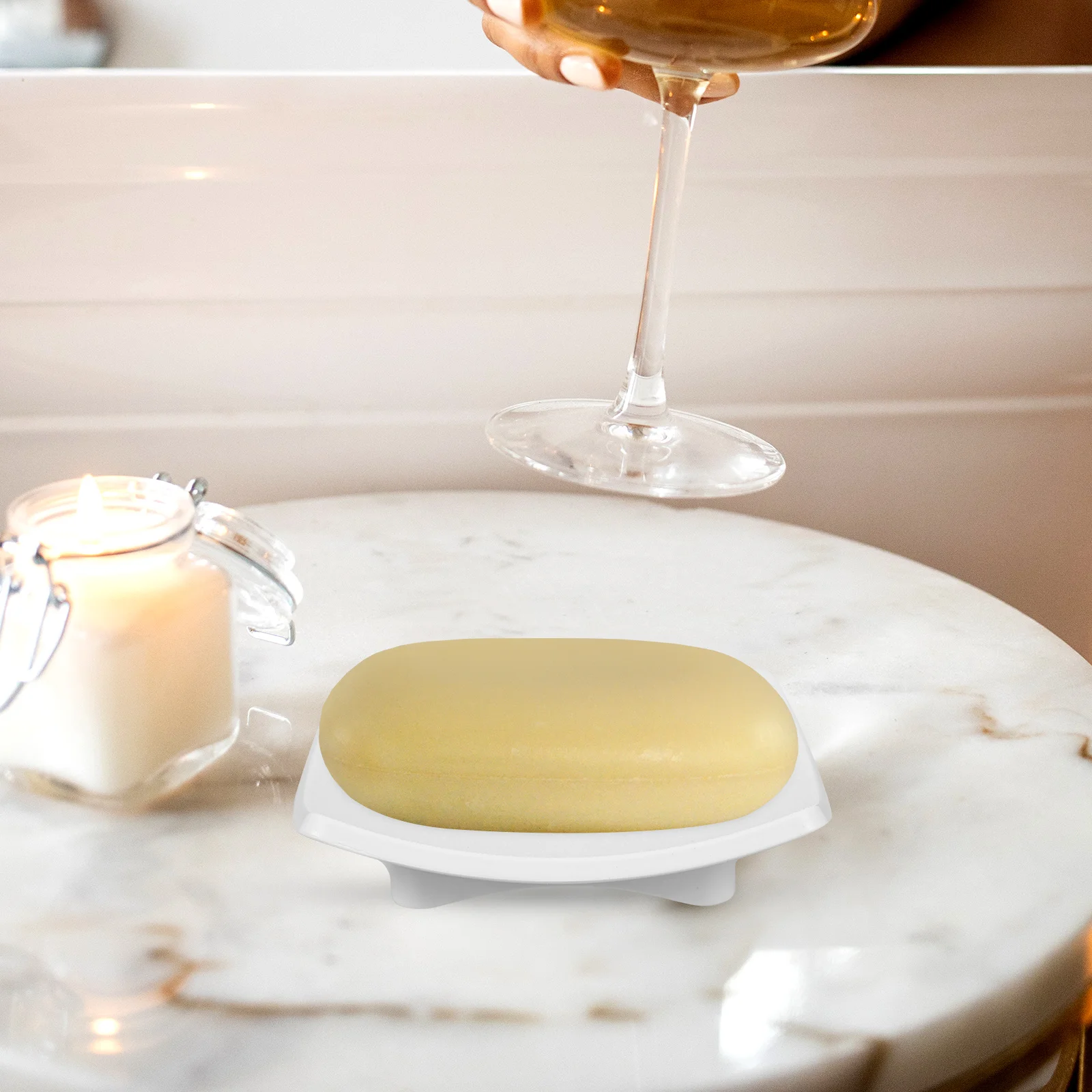 

Soap Dish Large Size Purple Arc Bathroom Holder Reusable ABS Non Slip Decorative Tray Container Square White Dishes Shower