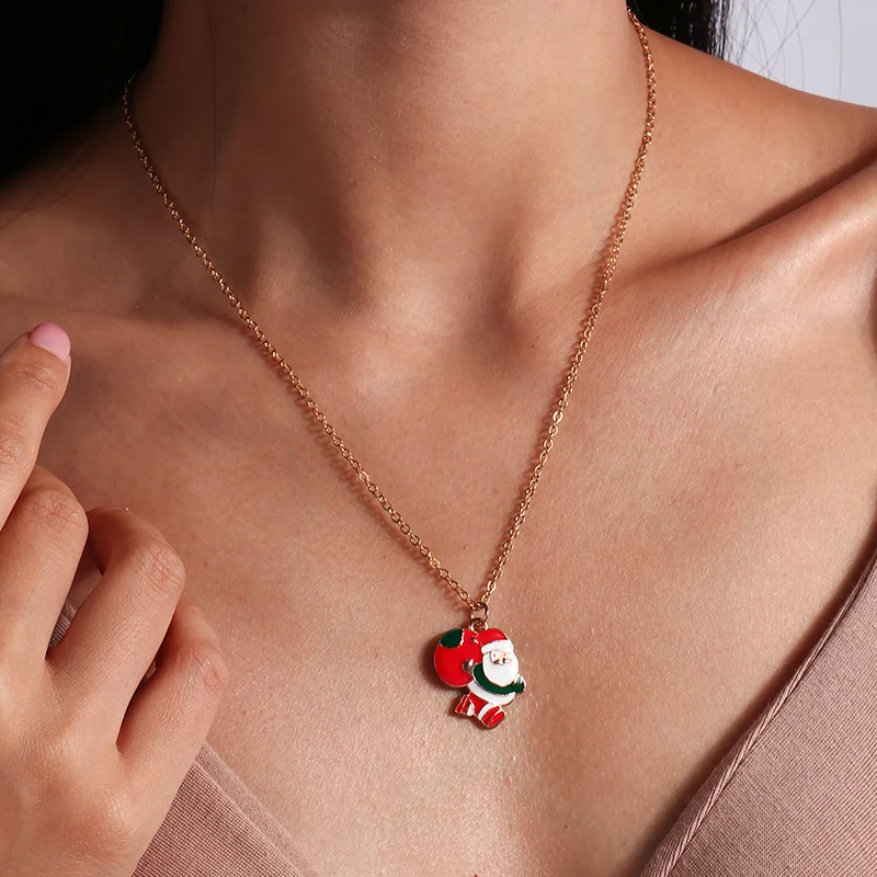 Mode Weihnachten Halsketten Emaille Santa Claus Baum Glocken Anhänger Halskette für Frauen Mädchen Weihnachten Party Urlaub Schmuck Geschenke – Detail 37