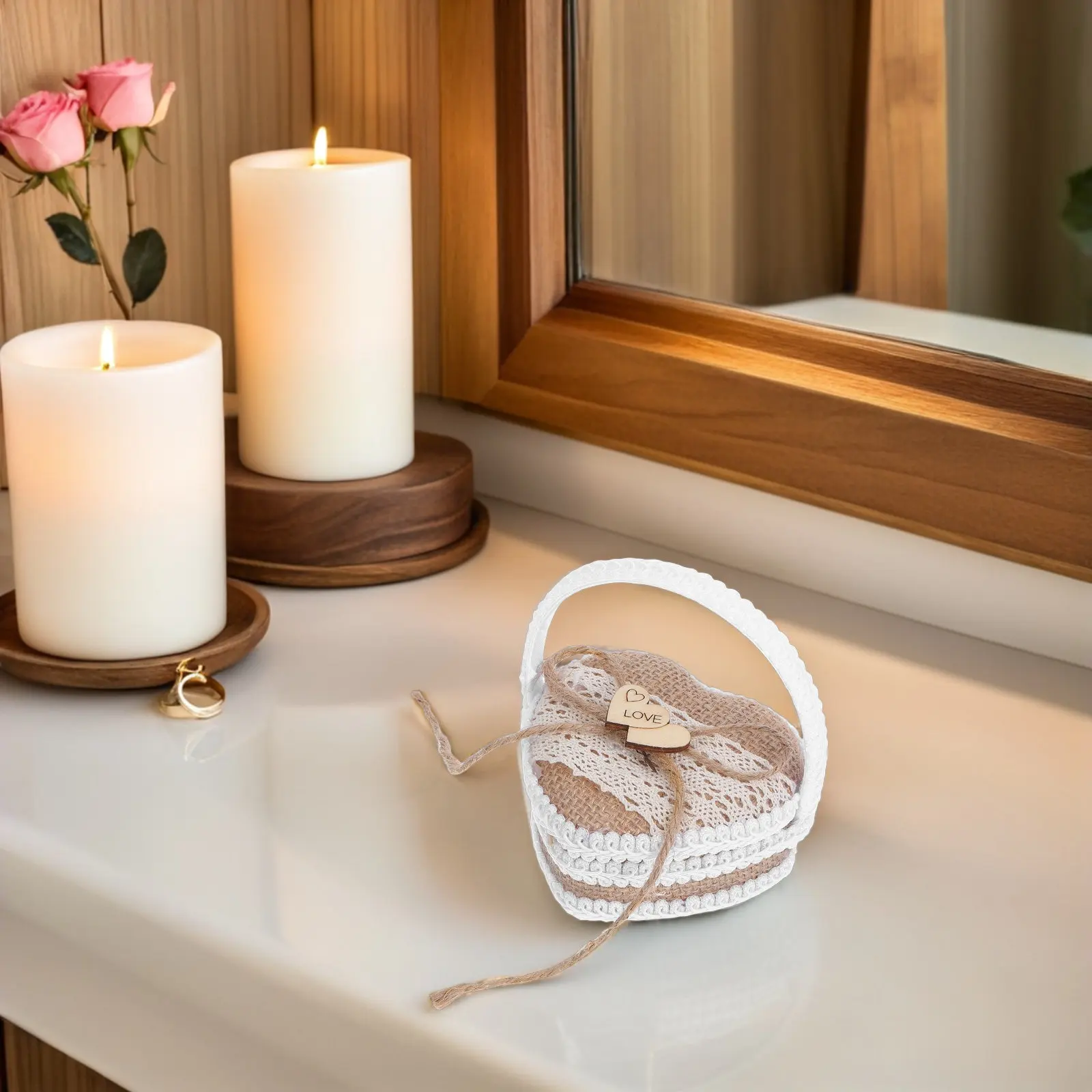 

Подушка-держатель для обручальных колец ручной работы из джута в деревенском стиле, для церемонии, для подружки невесты, для помолвки, для хранения ювелирных украшений