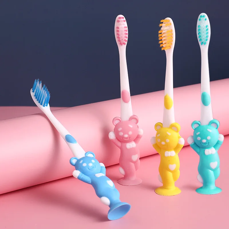 4 Pcs Soft Bristles Kids Toothbrushes Rabbit Bear-Shaped Child Cartoon Toothbrush with Suction Cup Base