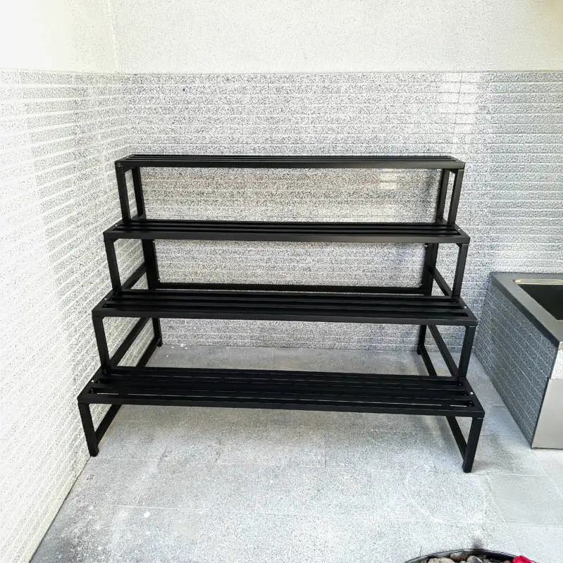 Full Steel Plant Stand Rack Outdoor Courtyard Balcony Floor Standing Step Ladder Shelves with Wheels Multi Succulent Flower Rack