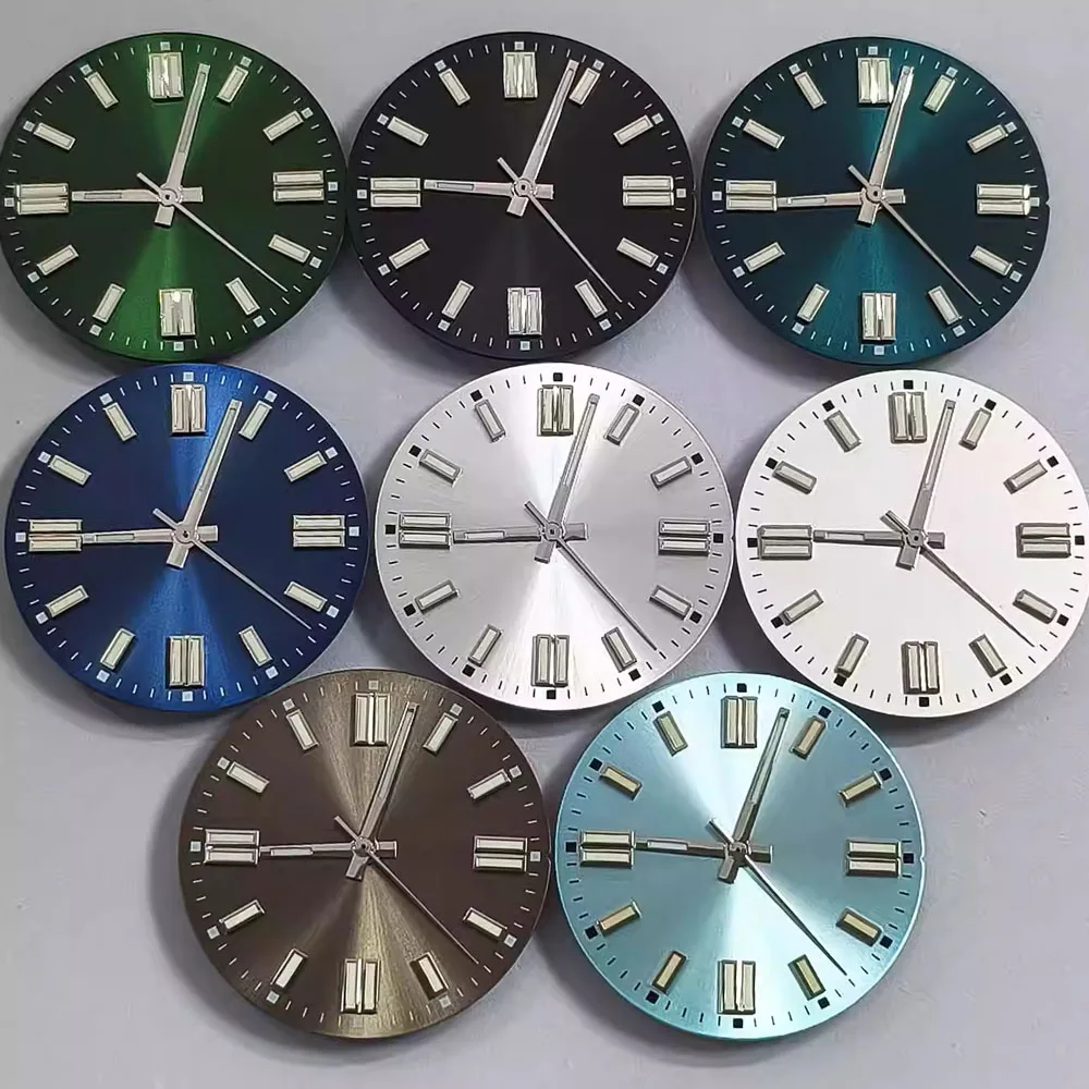 28.5mm Watch Dial With Hands Green Luminous Dial NH35 Hands, for NH35 NH36 Movement, Watch Face + Pointers for 8215 Movement