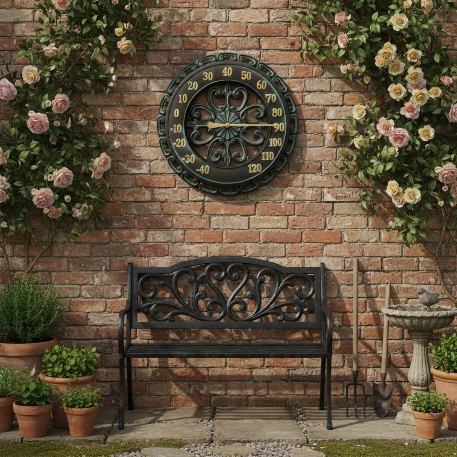 Outdoor Wall Thermometer Thermometer Clock Battery Free Vintage Garden Thermometer Thermometer Clock Home Decor Easy to Read