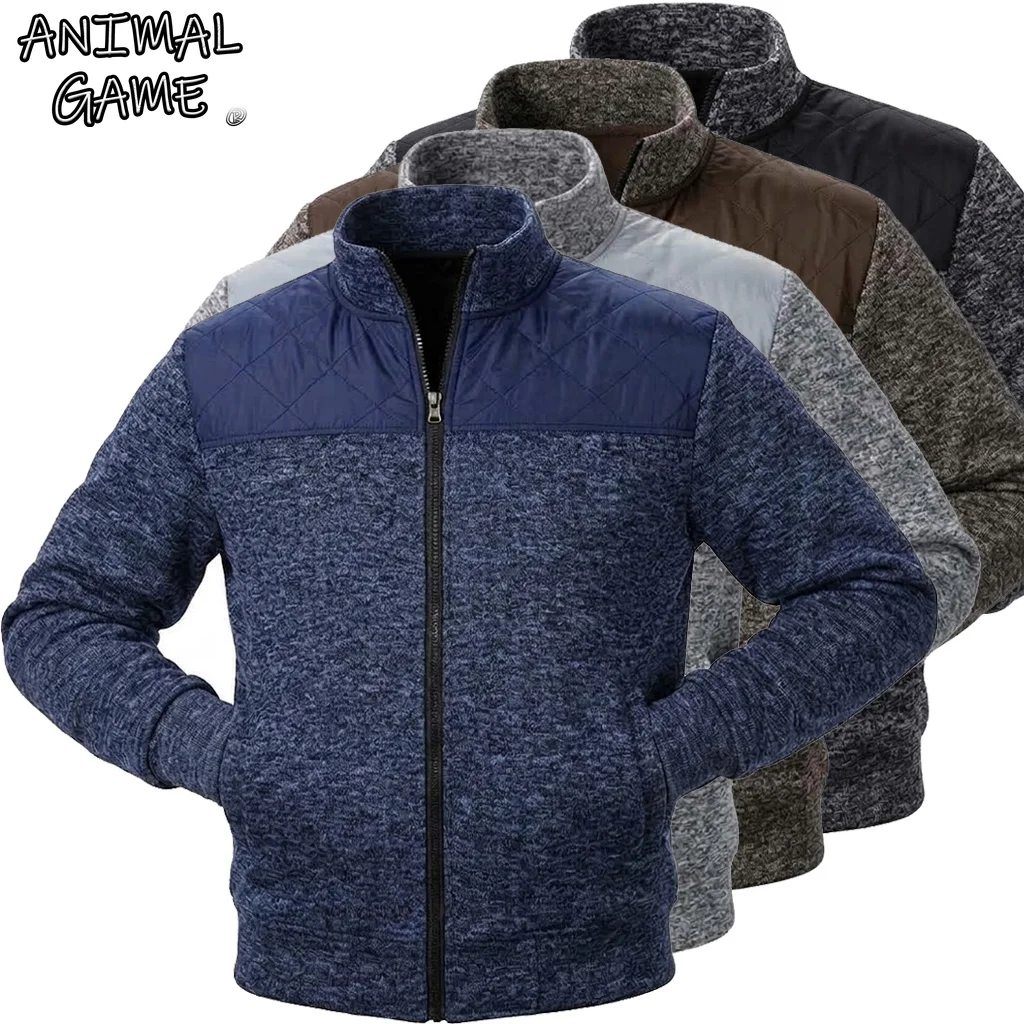 Autumn Men's Fleece Jacket Casual Full Zip Stand Collar Sweatshirts Warm Winter Thermal Cardigan Coat Outerwear with Pocket Tops