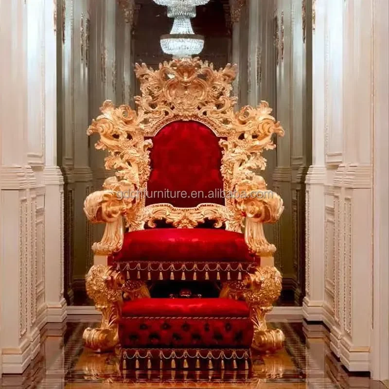 European Style Luxurious Gold Wooden Baroque Style Living Room Antique Carved Armchair Solid Wood Sofa Chair