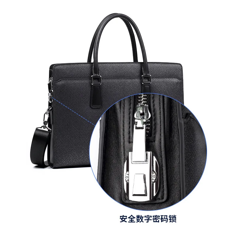 New Genuine Messenger Bag Men Leather Handbag Business Fashion Anti-theft Password Lock Bag High-end Feel 14inch Men's Briefcase