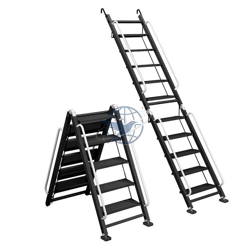 Thickened aluminum alloy folding loft ladder Extended handrail Portable second-floor indoor and outdoor balcony stairs