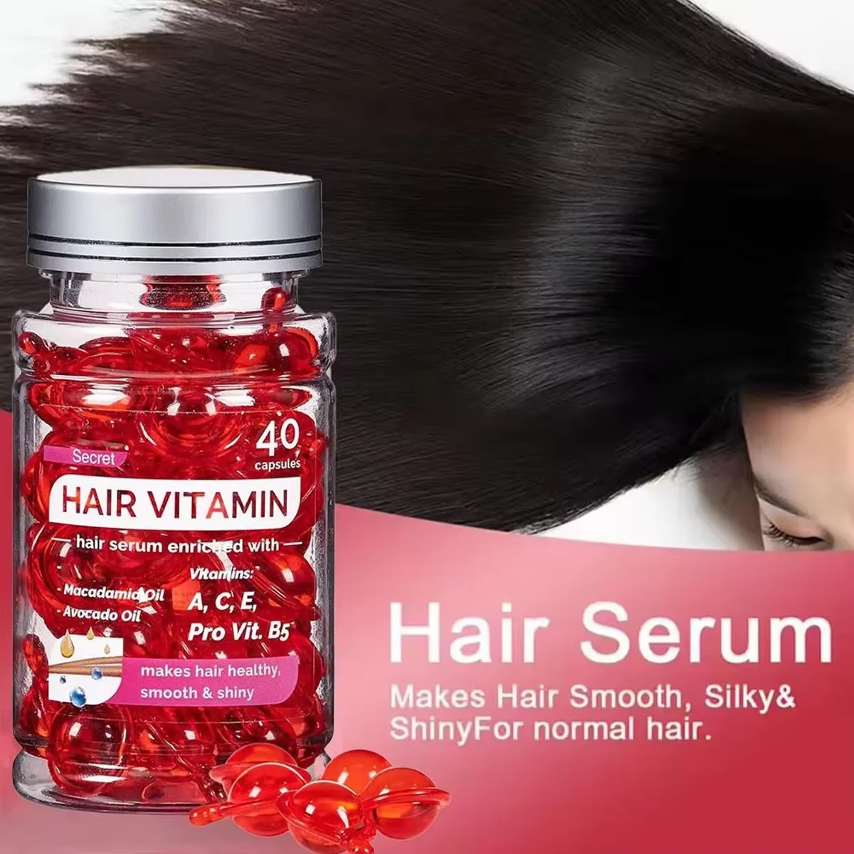 Hair Care Essence Oil - モロッカンアガムビタミンオイル ヘアケアエッセンス ダメージ補修 髪の枝毛改善トリートメント製品 40カプセル