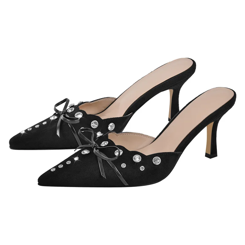 Onlymake Women Pointed Toe Butterfly-knot Mules Big Size Shoes
