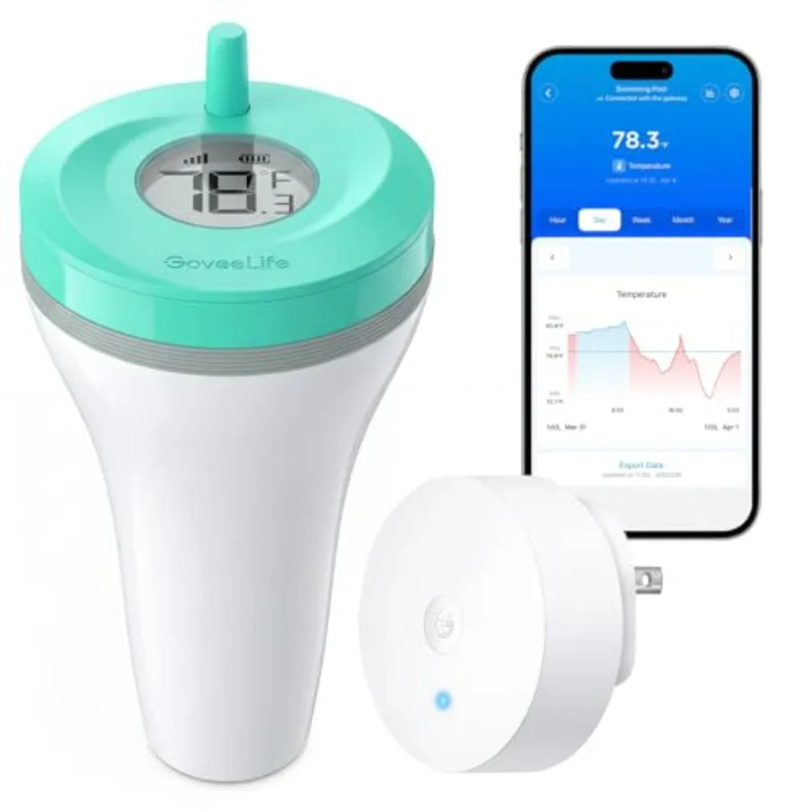 

Smart Wireless Pool Thermometer P2 with WiFi Gateway for Swimming Pool Cold Plunge SPA: IP68 Waterproof Cyan Digital Floating T