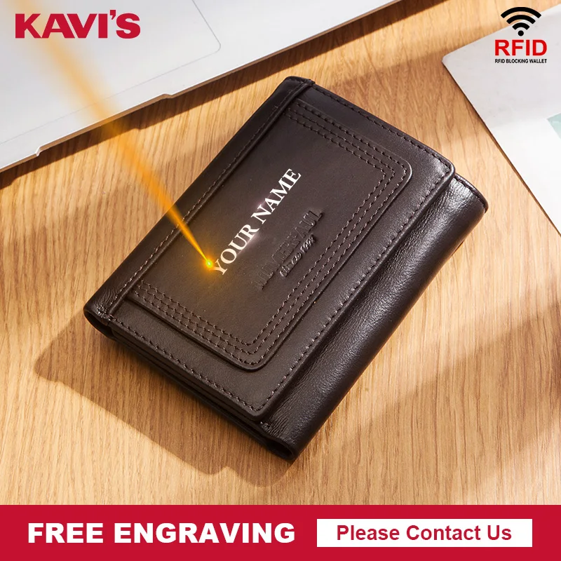 

Classic Style Wallet RFID Genuine Cowhide Leather Trifold Card Holder with ID Window Short Multi Function Male Money Bag