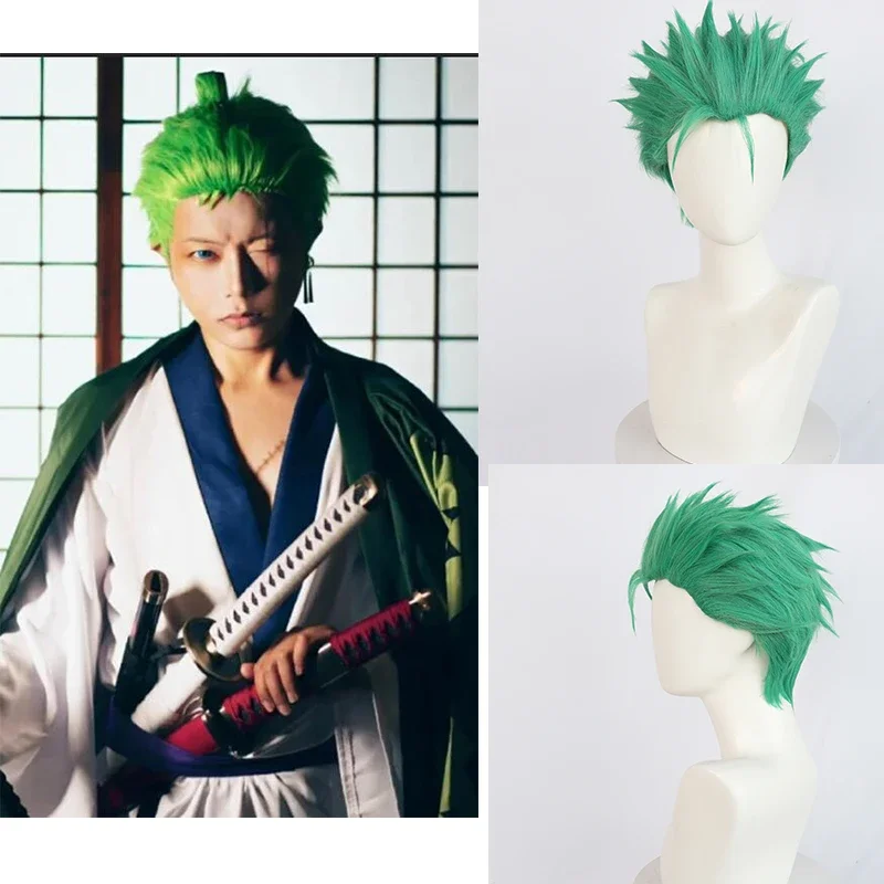 Roronoa Zoro Cosplay zielona peruka Zoro mężczyzna impreza z okazji Halloween rekwizyt Cosplay peruki Anime