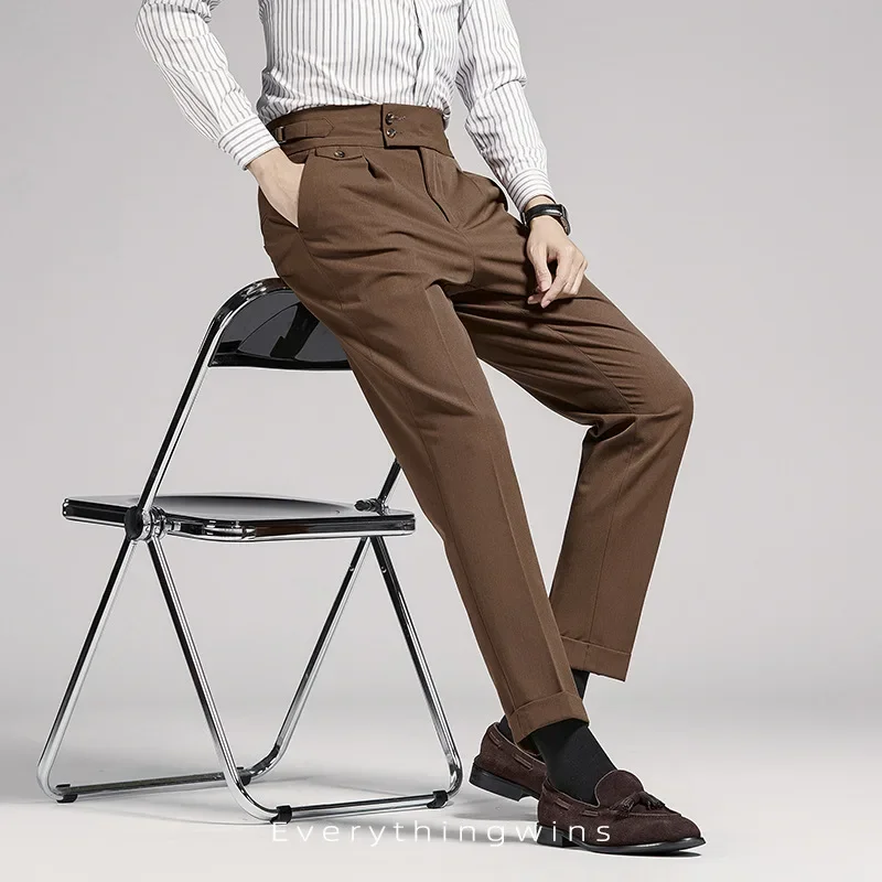 2025 trousers men's nine-point pants small straight-leg drape business casual high-waisted pants men's slim fit