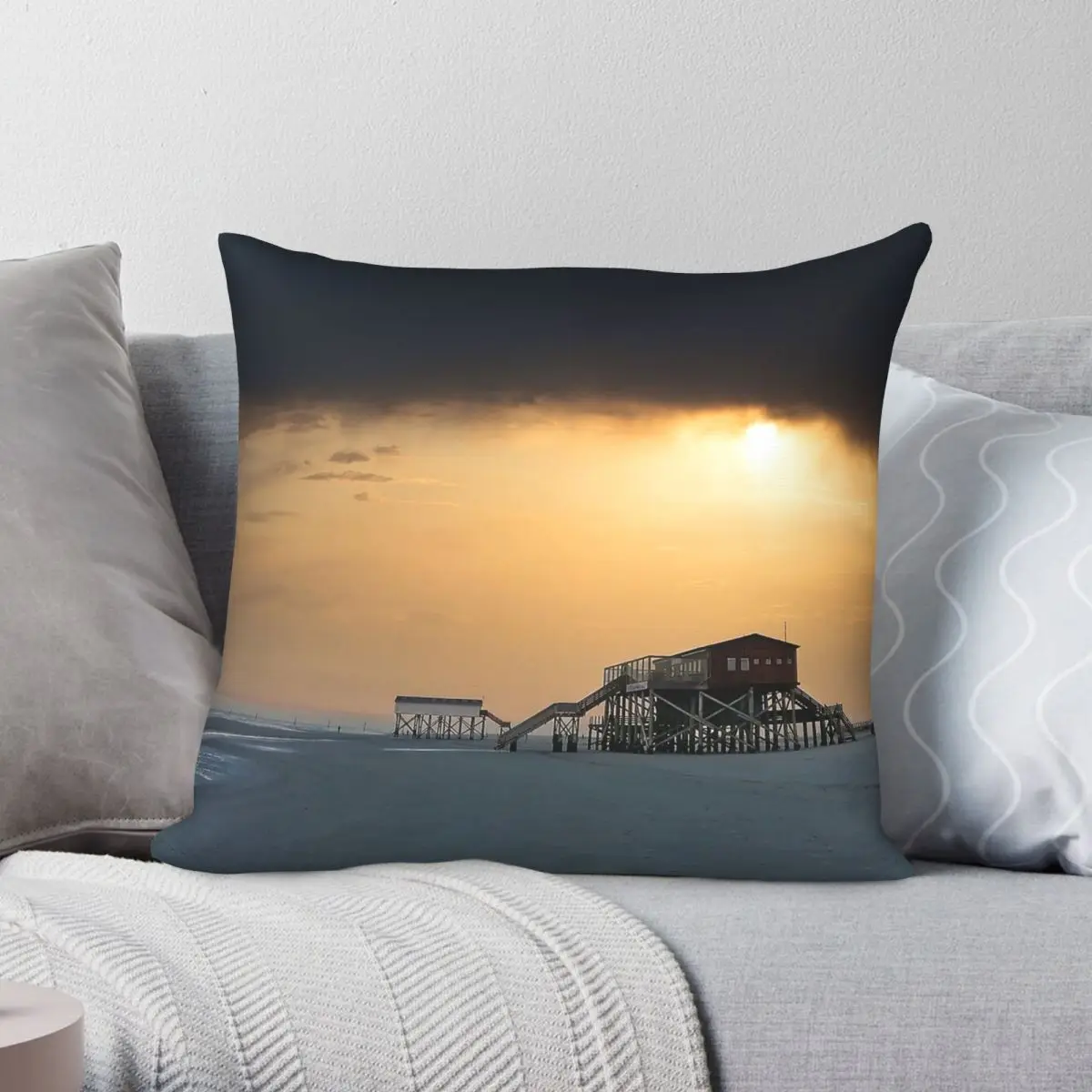 Dramatic Sunset On The Coast Square Pillowcase Polyester Linen Velvet Pattern Zip Decorative Throw Pillow Case Sofa Seater Cover