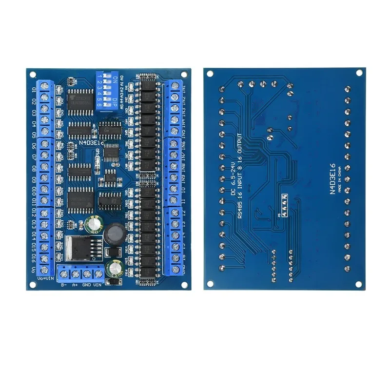 DC 12V/24V 16-input 16-output RS485 Remote Switch PLC IO Expansion Board with Modbus RTU Module Suitable for Smart Homes etc.