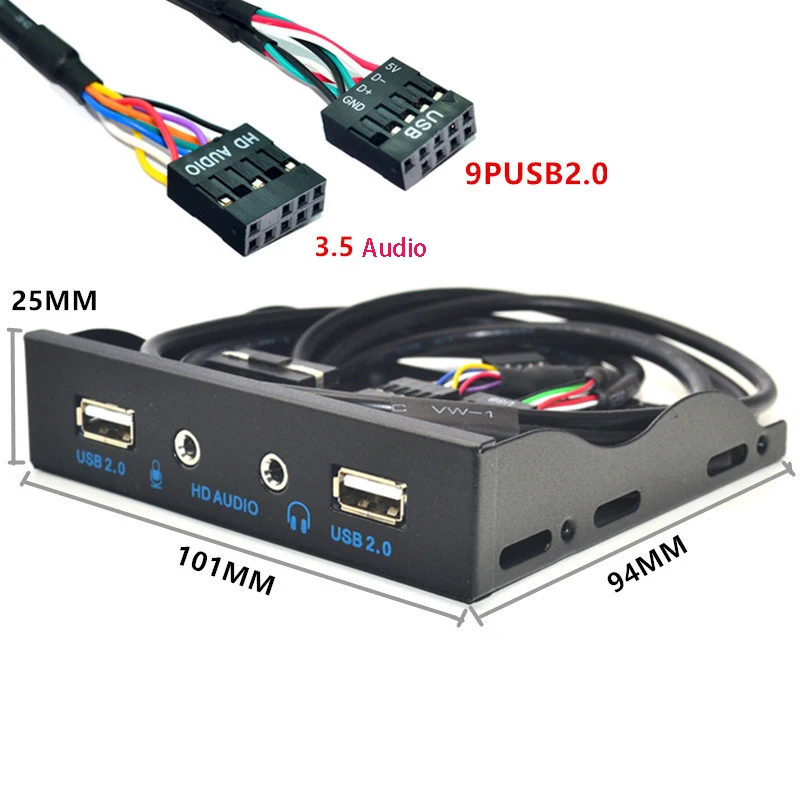 9pin to USB2.0 HUB Microphone Earphone Adapter Front Panel Floppy Disk FDD Disk Drive to HD Audio for PC Motherboard Converter