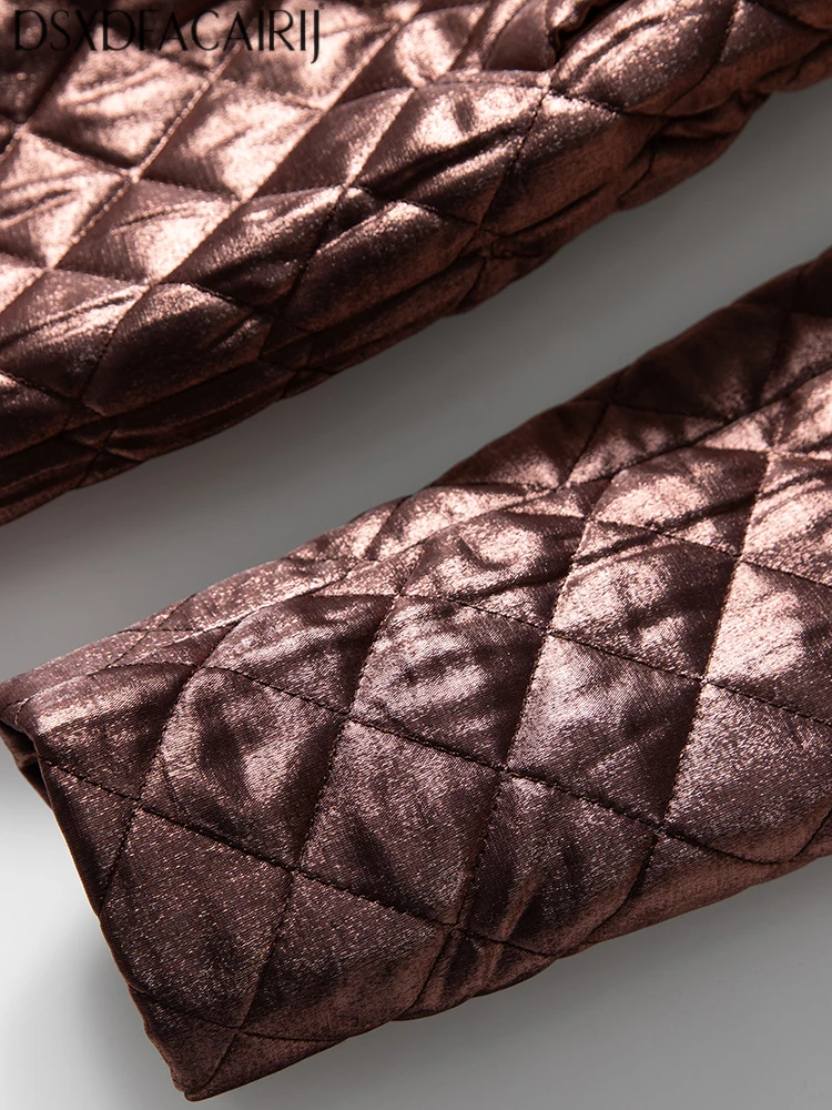 DSXDFACAIRIJ المرأة الفراء طوق طويلة الأكمام الدانتيل متابعة شارع العليا مزدوجة الصدر ملابس خارجية موضة الشتاء الإناث #5