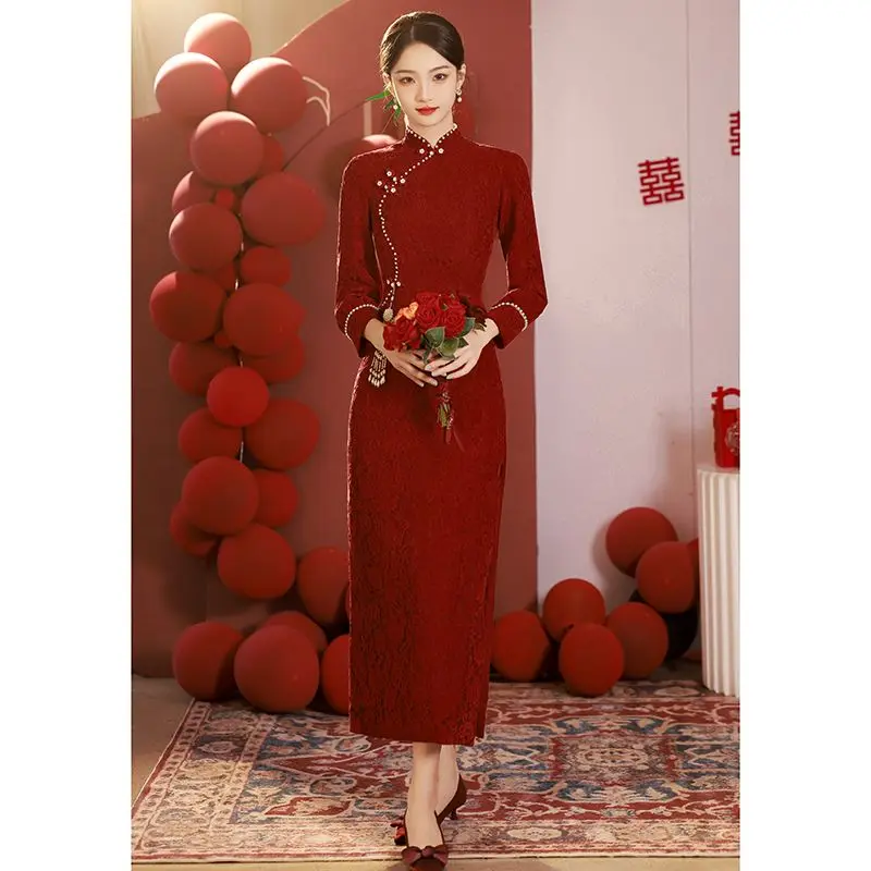 

Yourqipao Chinese Cheongsams Bridal Dress Women Mandarin Formal Engagement Dresses Back Door Wedding Toast Evening Party Gowns