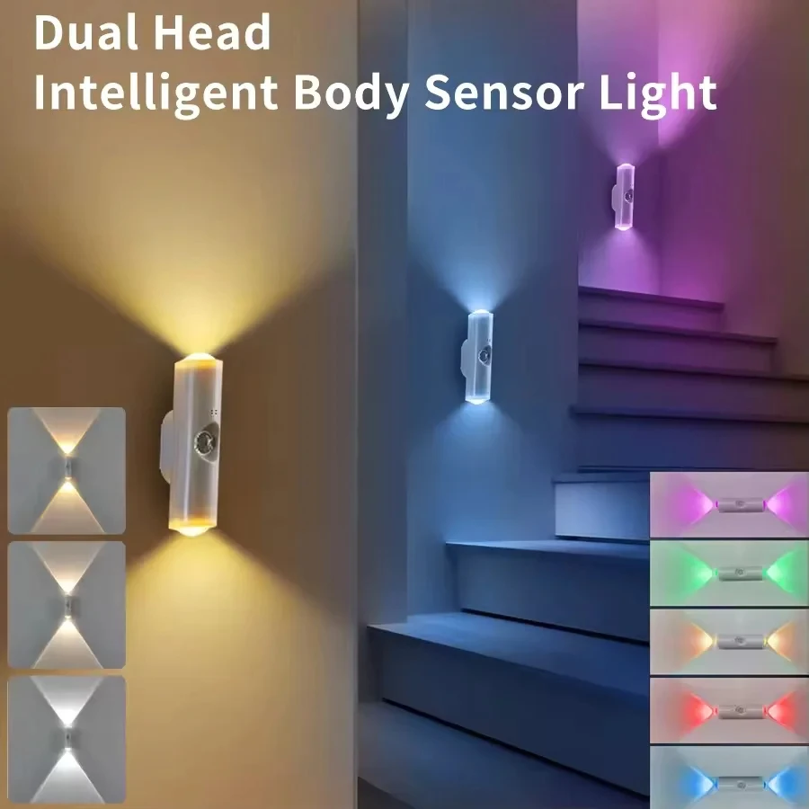 RGB-Gradienten-Nacht-Smart-Licht, magnetischer Bewegungsmelder, wiederaufladbare Wandleuchte für Schlafzimmer, Badezimmer, Schrank, Garten, Heimdekoration