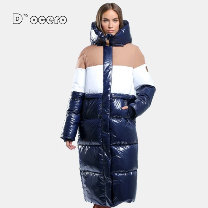 DOCERO 2022 Women\'s Winter Down Jacket Patchwork Long Women Padded Quilted Parka Thickened Warm Female Coat Cotton Outerwear