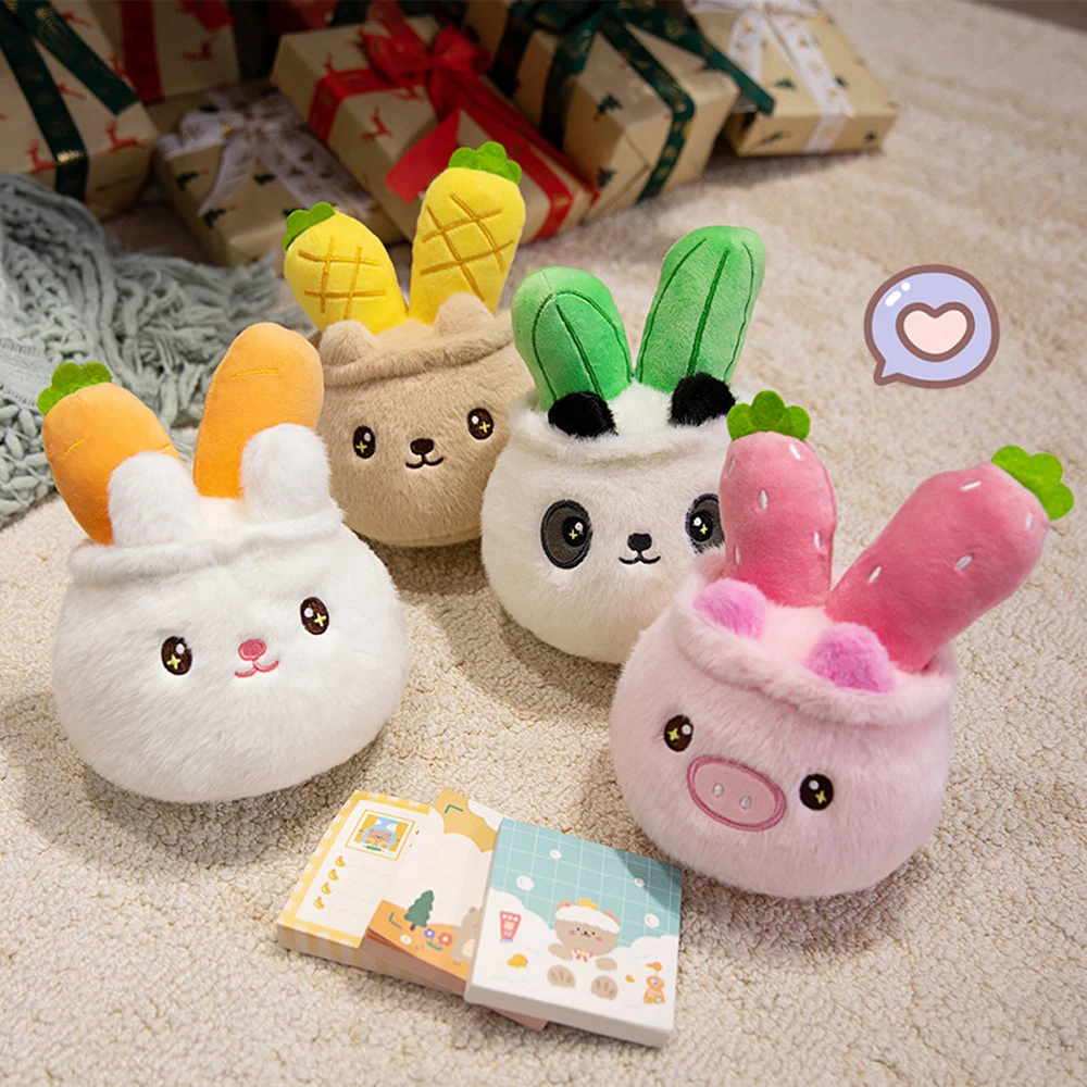 20cm Kawaii Animal Style Stuffed Plants Rabbit Carrot Plush Toy Panda Pig Squishy Bear Potted Plants Office Desk Home Decoration