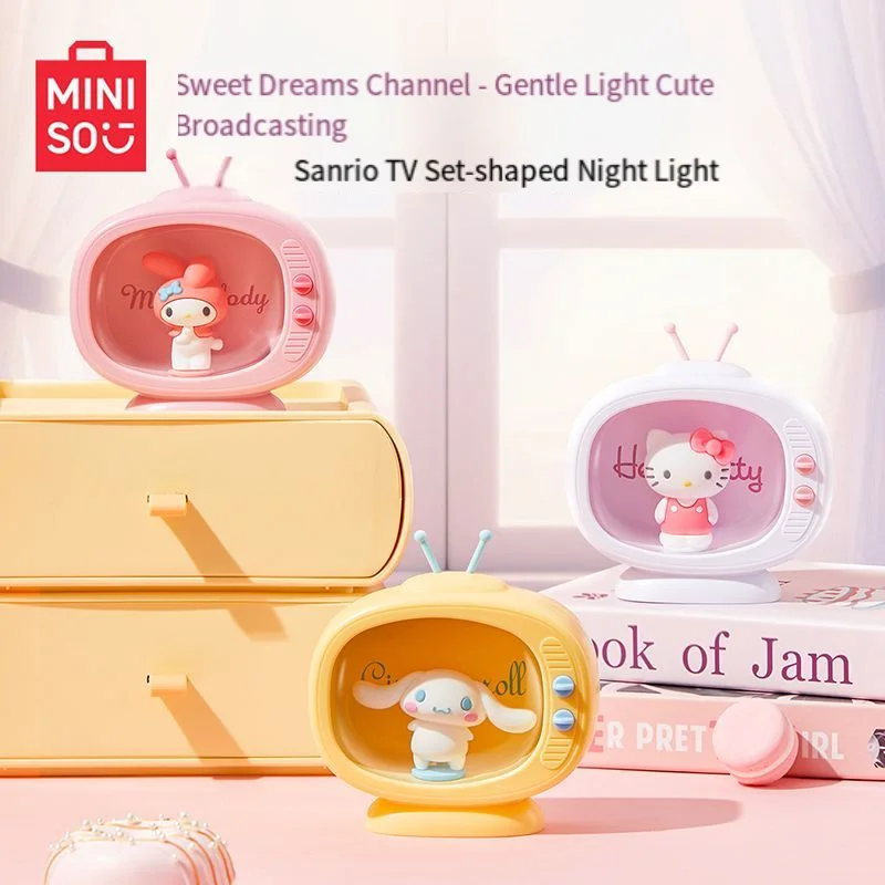 Sanrio Series Night Lights Retro Tv Style Cinnamoroll Kittys Miniso Kawaii Children Authentic Girl Gifts Women Household Soft