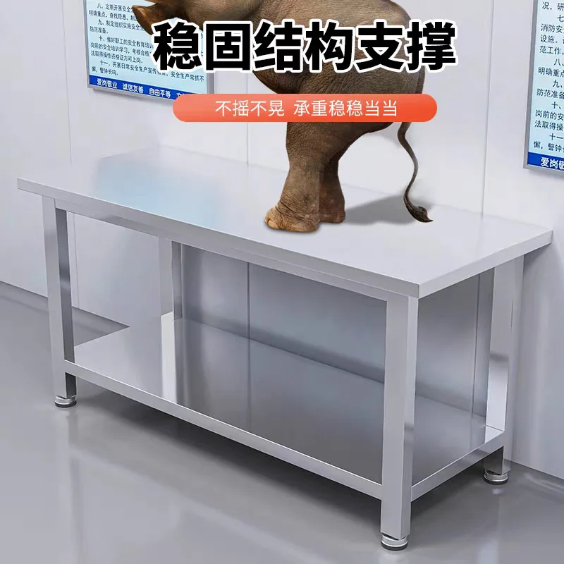 Heavy duty stainless steel double-layer workbench, factory console