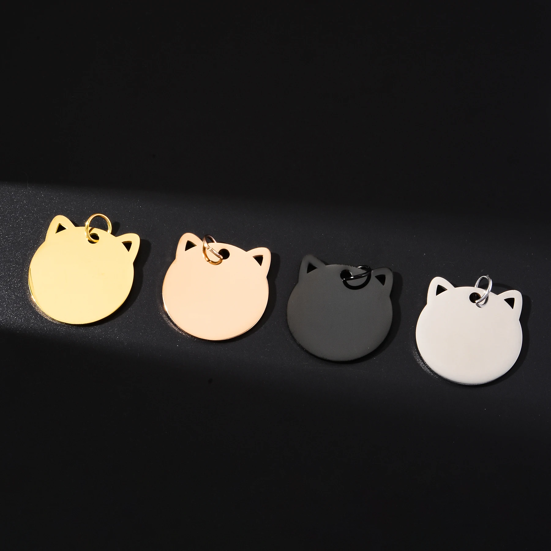 10pcs Cat Head Blank Double Sides Mirror Polishing Stainless Steel High Quality Charm Tags Pet Collar Pendant