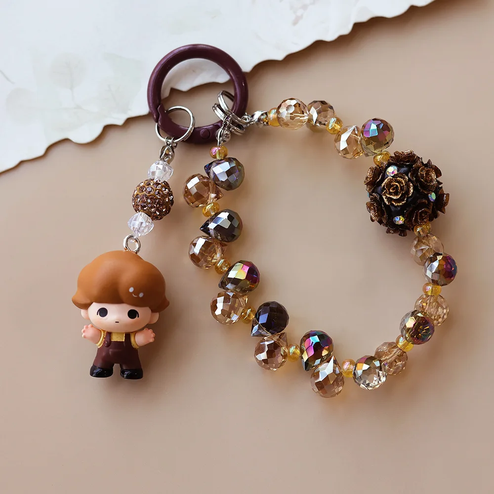 Cute Personalized Bubble Mart Crystal Beaded Key Chains Hangings for Handbag Bag Phone Car Keychains