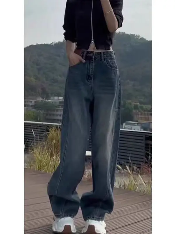 plus Size Vintage Knife  Wide Leg Jeans Women's Spring Summer New Style Scythe Pants Floor Length Loose Fitting Trousers