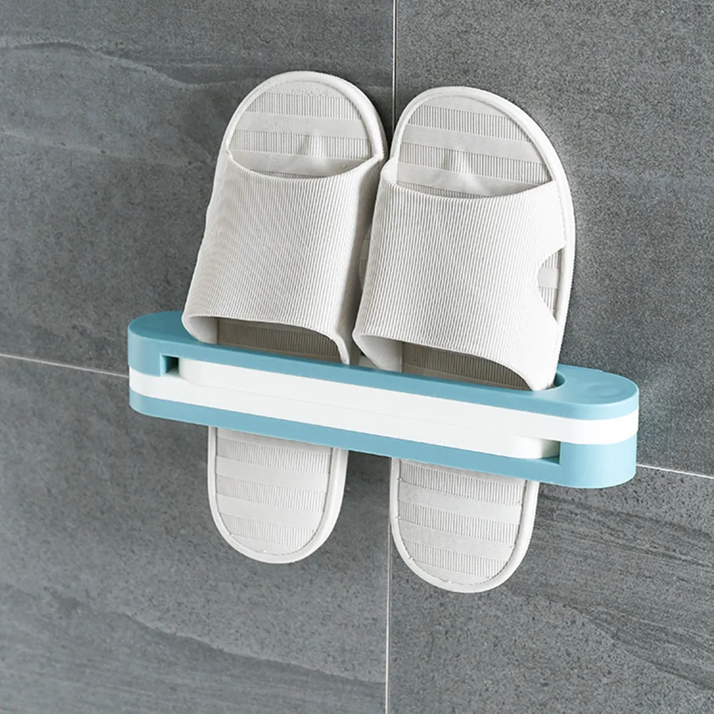3 in 1 Wall-Mounted Shoes Rack Blue Easy Install No Drilling Slippers Storage Rack Towel Storage Shelf Foldable Space Saver