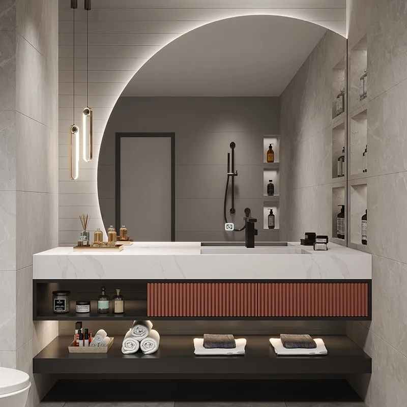 Light luxury rock slab integrated basin, modern and minimalist bathroom cabinet combination, bathroom sink, washbasin, bathroom