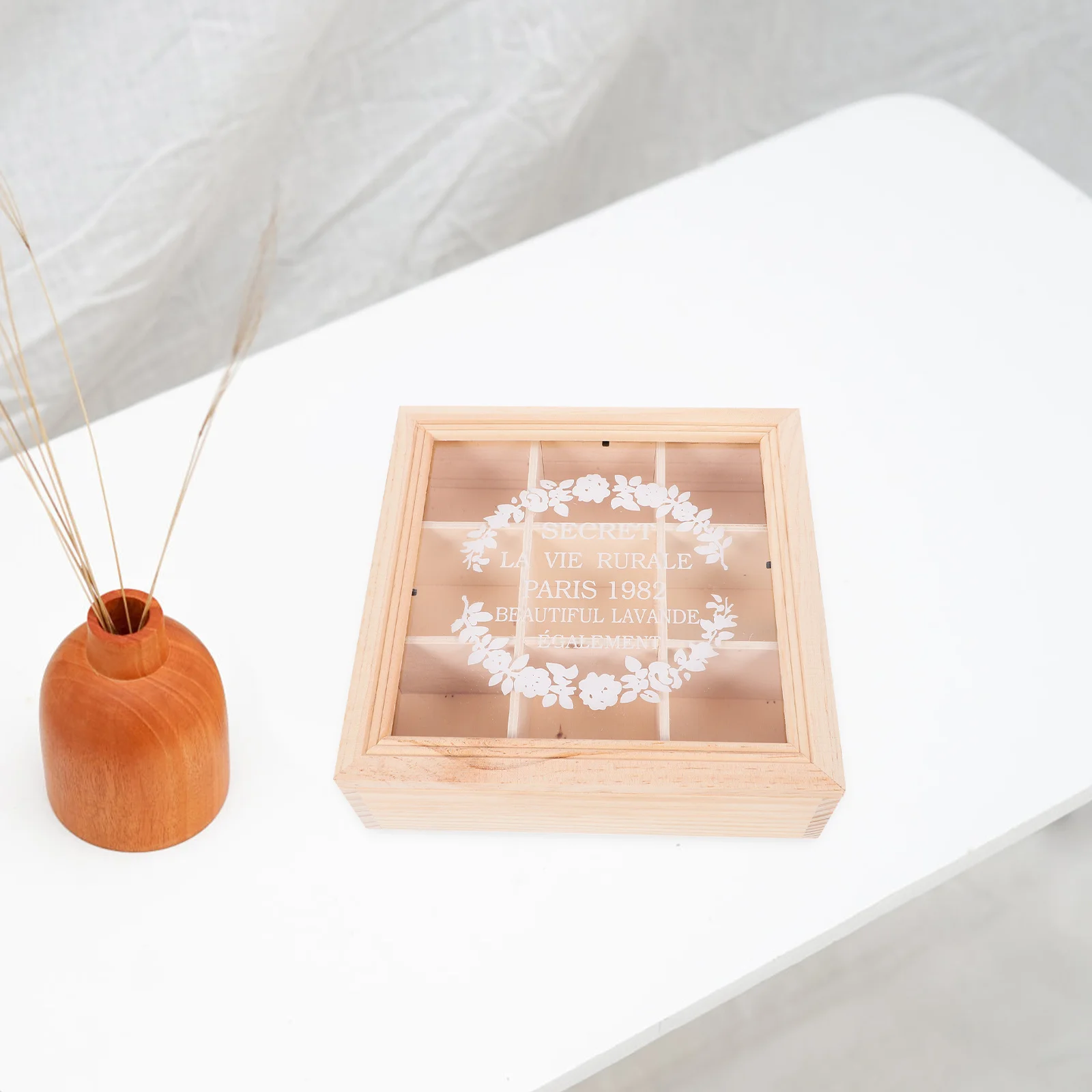 

Wooden 9-Grid Storage Box Jewelry Organizer Bead Earring Ring Necklace Holder Desk Sundries Craft Supplies Display Case