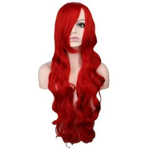 Women Wig Wavy Curly Wig Ladies Hair Wig Long Gril Red Wig+Wig Cap