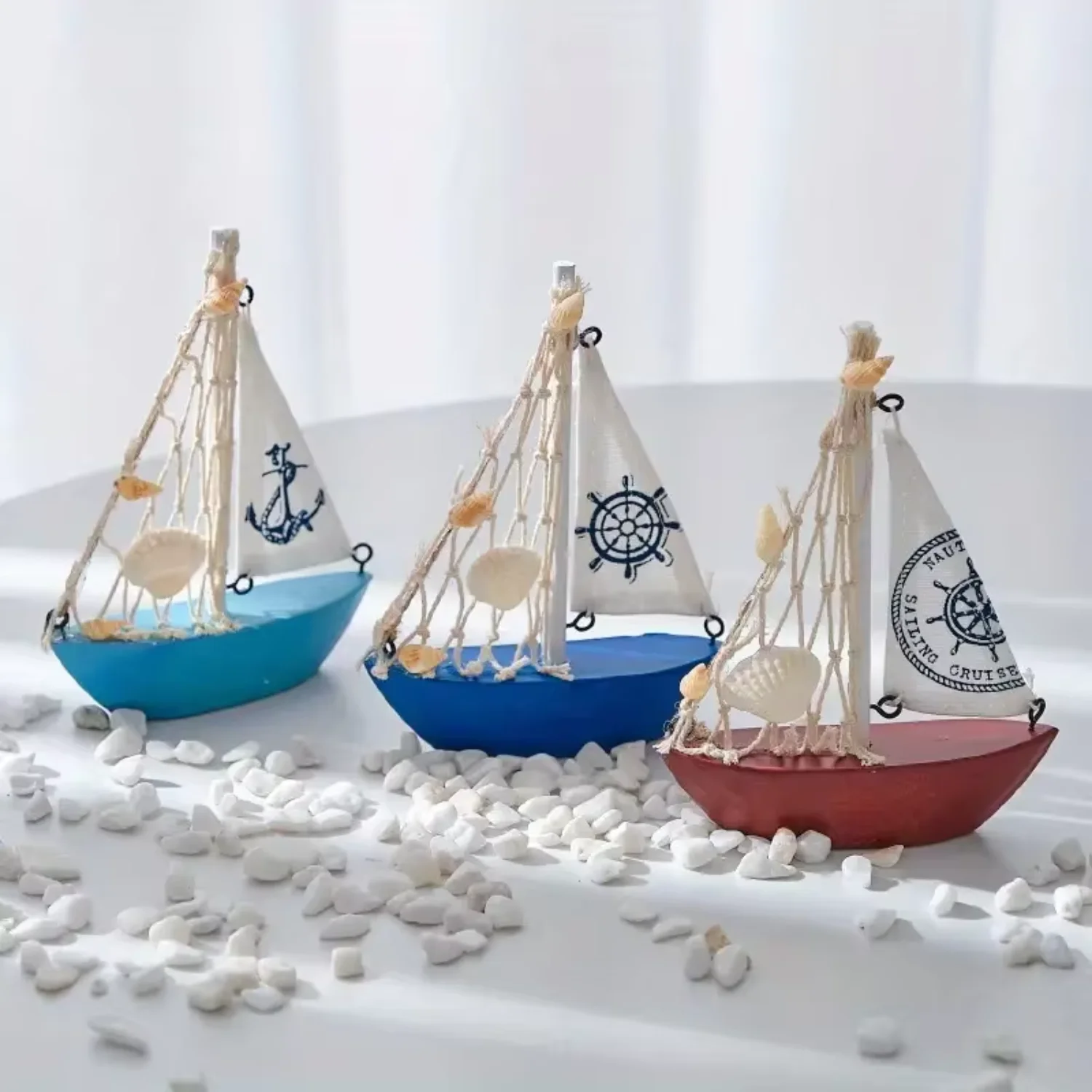 Mediterranean style wooden canvas boat model decoration crafts creative photo props decoracion habitacion decoraciones denavidad