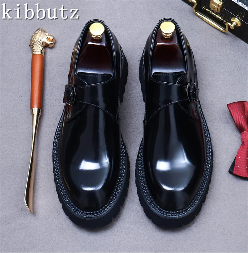 Men Genuine Leather Business Dress Shoes Luxury Cowhide Leather Buckle Derby Shoes Wedding Party Formal Oxford Shoes