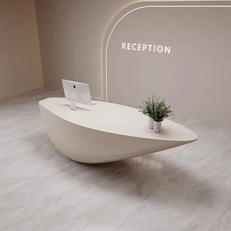Half Round Office Small Reception Desk Reception Furniture Stone Material Design Front Desk for Hotel Lobby With Led