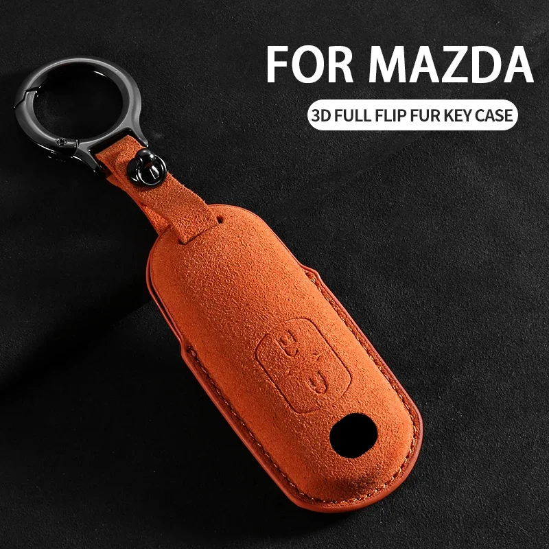 2/3 Buttons Car Remote Key Case Cover Shell for Mazda 2 3 6 Axela Atenza CX-5 CX5 CX-3 CX-7 CX8 CX-9 Suede Car Keyring