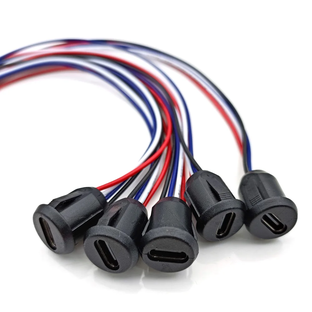 4 Pin Press Type USB Connector Type-C Waterproof with PH 2.0  Female Socket High Current Fast Charging jack port，With data pin