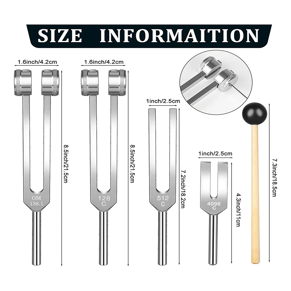 Набор камертонов (128 Гц, 136,1 Гц, 512 Гц, 4096 Гц) камертонов с рефлекторным молотком для заживления чакр Набор лечебных музыкальных богатых
