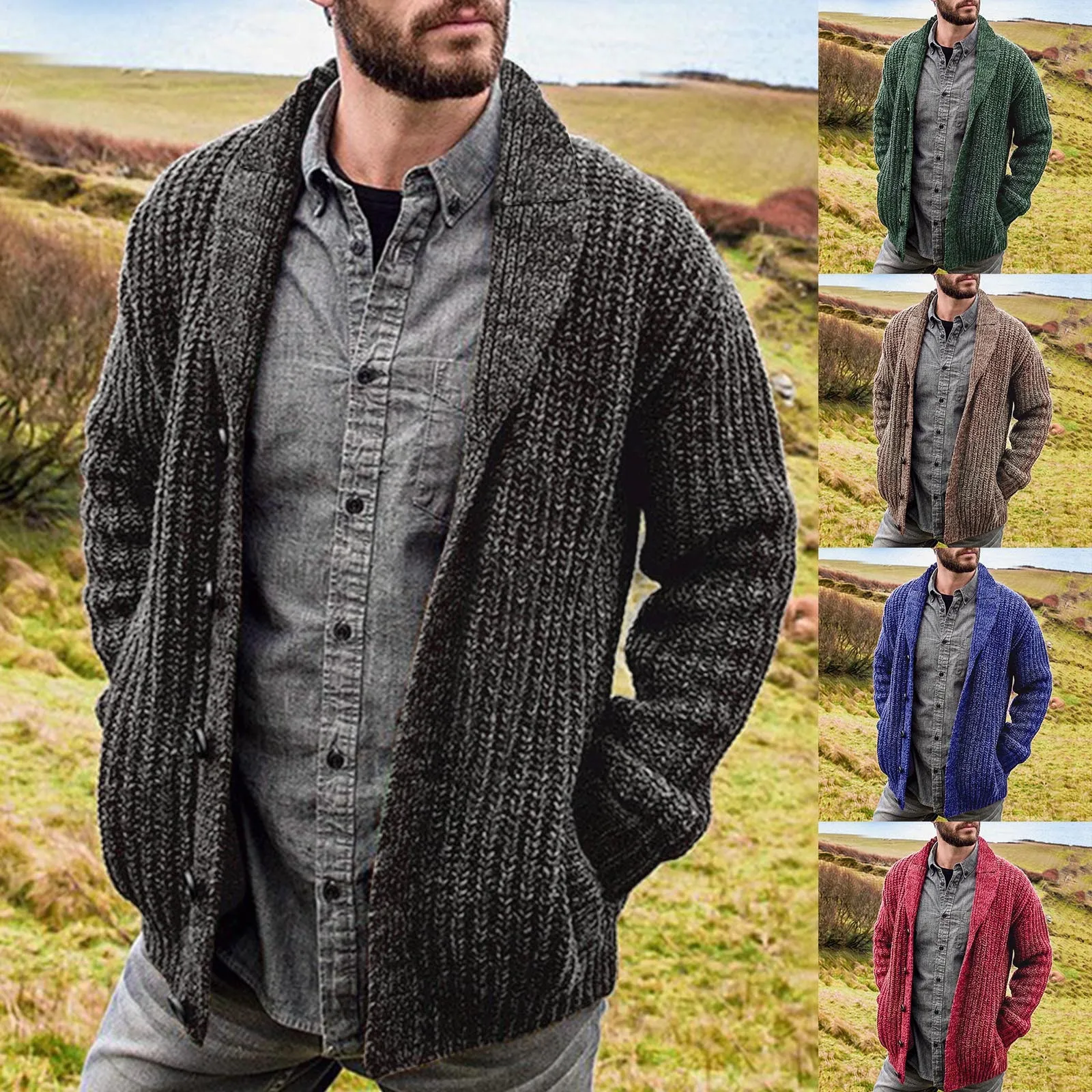 

Минималистичный свободный модный свитер на пуговицах в британском стиле, однотонный повседневный и универсальный утолщенный кардиган для мужчин