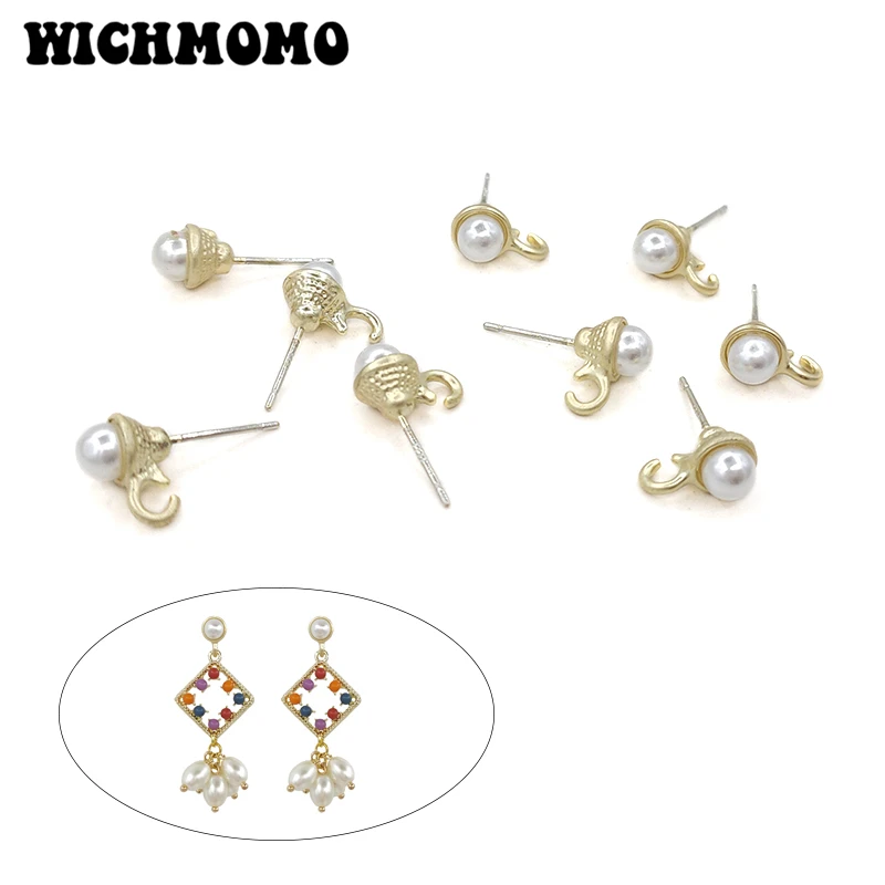 2025 New 11*6mm 10pieces High Quality Zinc Alloy Inlay Acrylic Pearl Earring Base Connectors for DIY Earring Jewelry Accessories