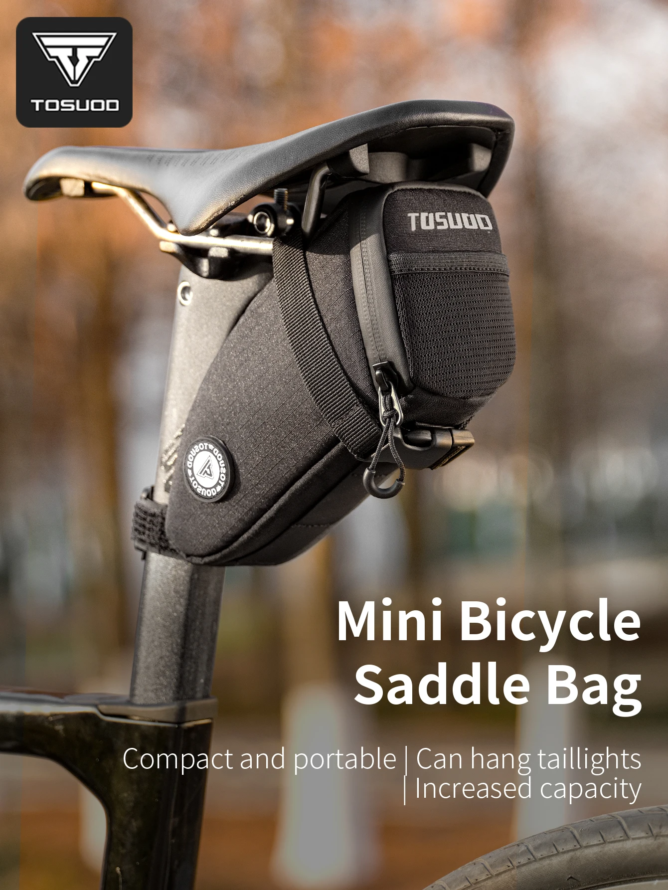 

TOSUOD Bike Saddle Bag 1.2L Waterproof Large Capacity Zipper Wear-resisting Tail Bag MTB Road Bike Outdoor Cycling Accessories