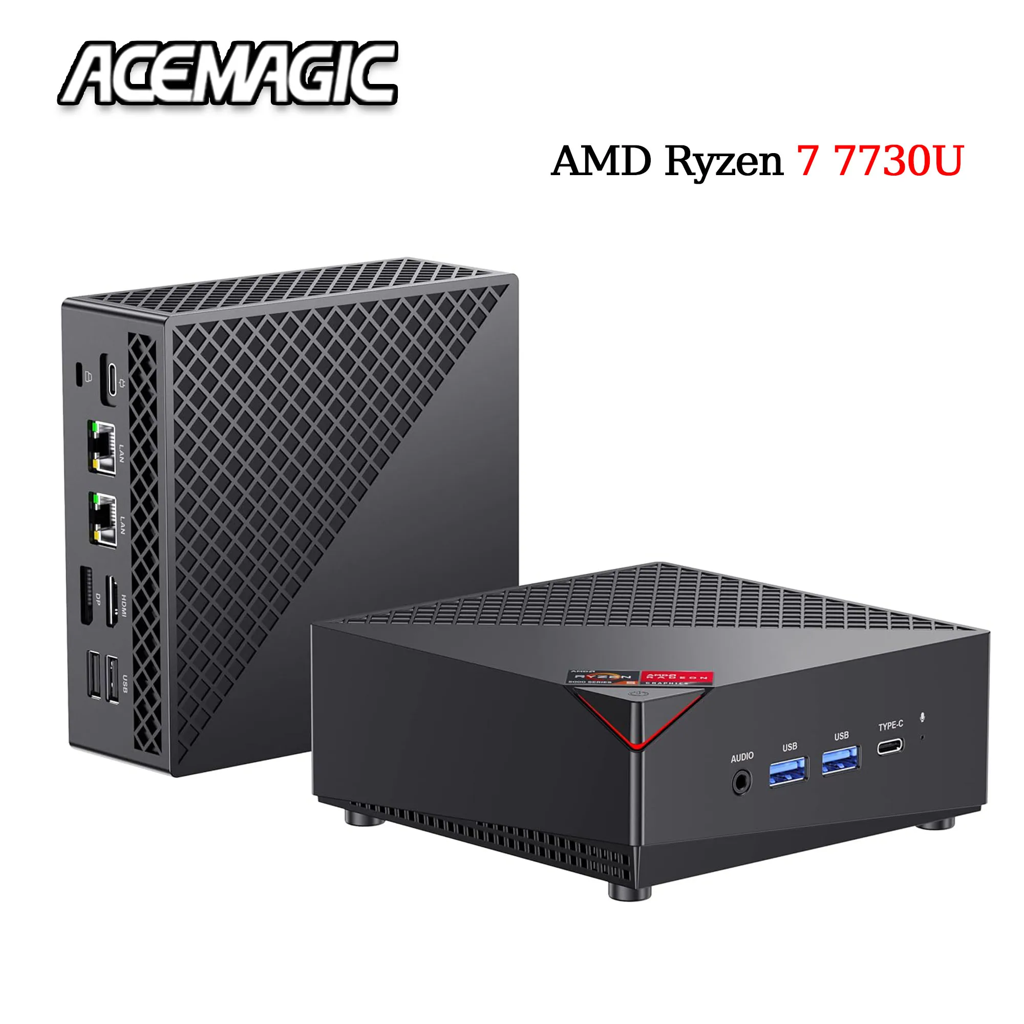 كمبيوتر ACEMAGIC Mini AMD Ryzen 7 7730U (8C/16T، حتى 4.5 جيجا هرتز) كمبيوتر صغير 4K شاشة ثلاثية أجهزة كمبيوتر مكتبية صغيرة BT5.2/WiFi 6