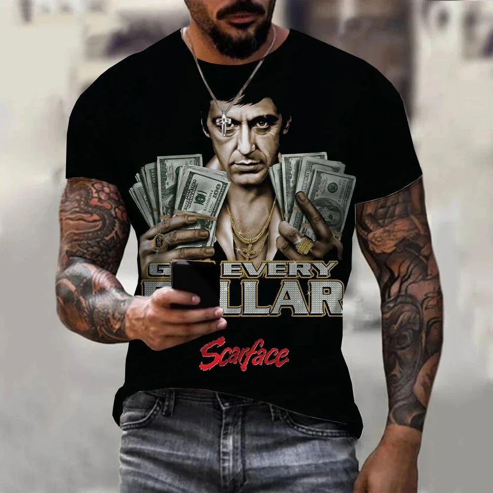 Scarface Klassischer Film 3D-Druck Sport Schnelltrocknend Atmungsaktiv Herren T-Shirt Outdoor Street Harajuku Casual Mode Fan Kurzarm – Detail 3