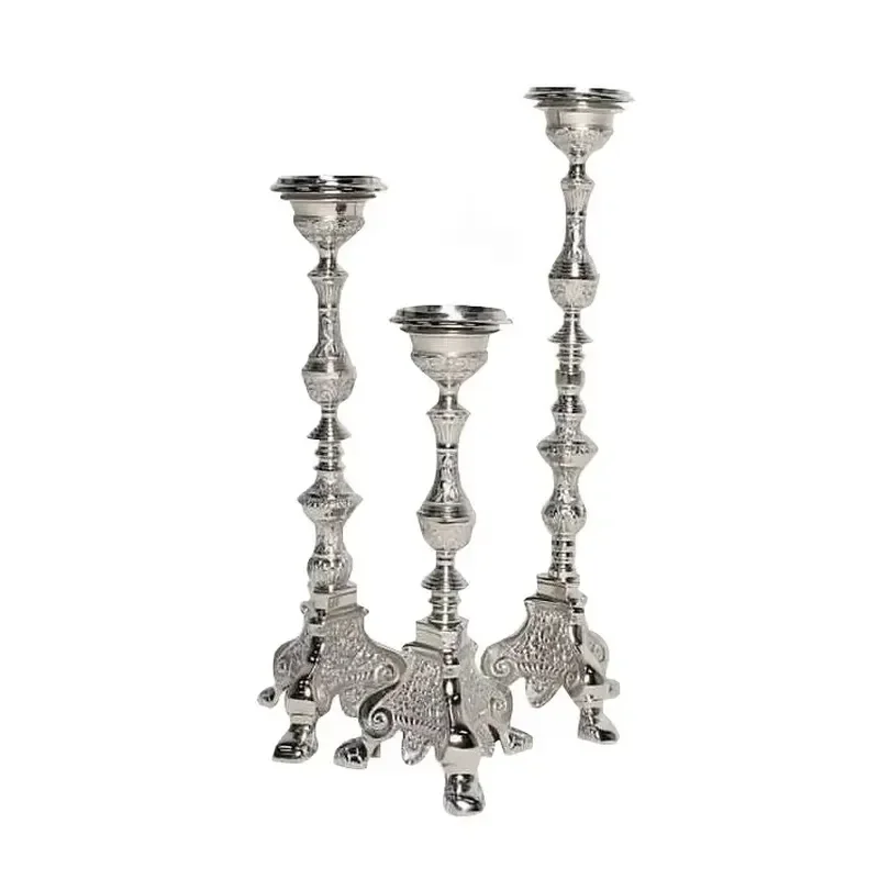 Set 3 Embossed Tripod Base Metal Candle Stand Church Altar Holder Eco-Friendly Modern Art Unique Home Wedding Christmas Decor