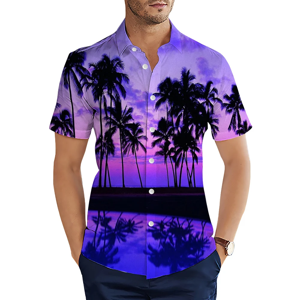 

CLOOCL Men's Shirts Hawaii Coconut Tree Sunset 3D Print Shirts Summer Short Sleeve Single Breasted Men Shirt Fashion Casual Tops