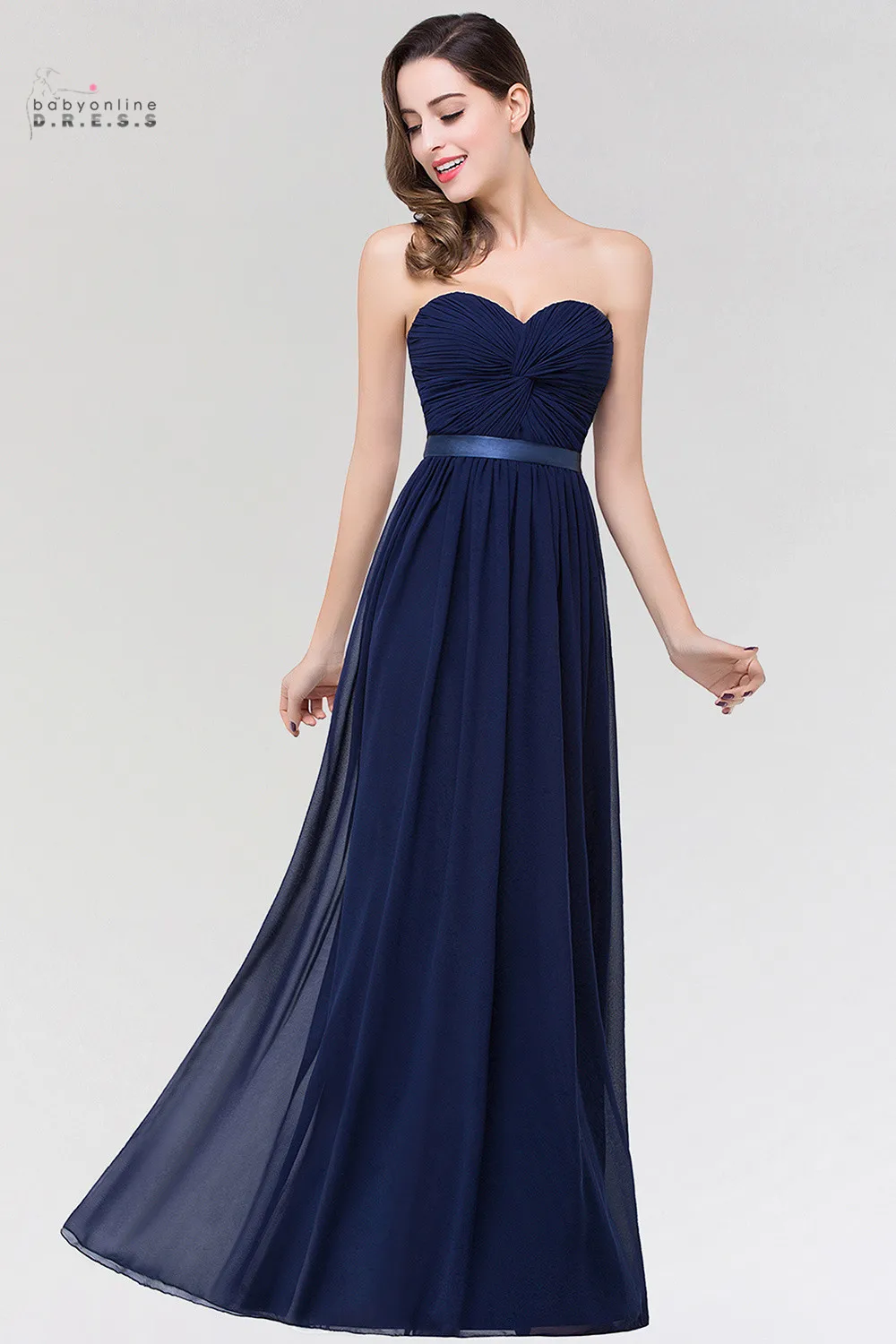 Navy Blue Simple Bridesmaid Dresses For Wedding Party Elegant Sweetheart Pleated A Line Chiffon Long Formal Evening Prom Gowns